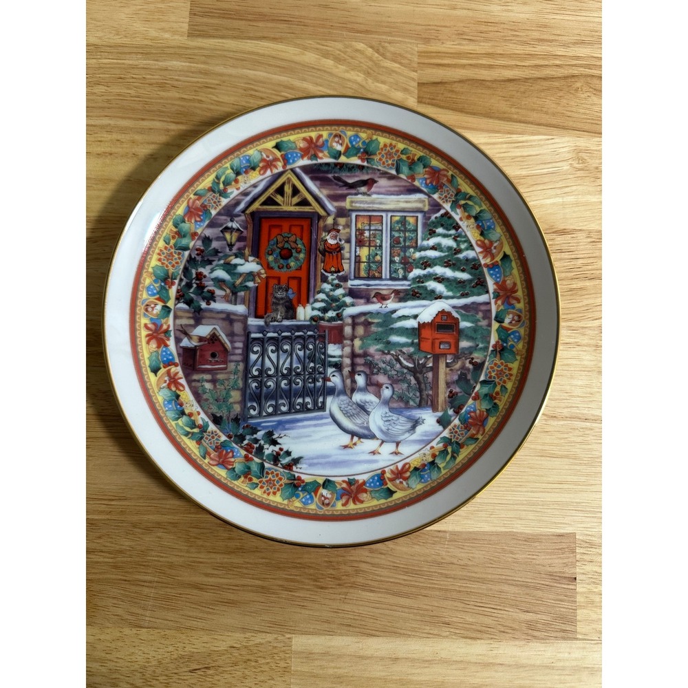 Wand-Schmuck-Teller Bavarian Porcelain 24k Gold Trim Winter Cottage Plate 7.5"